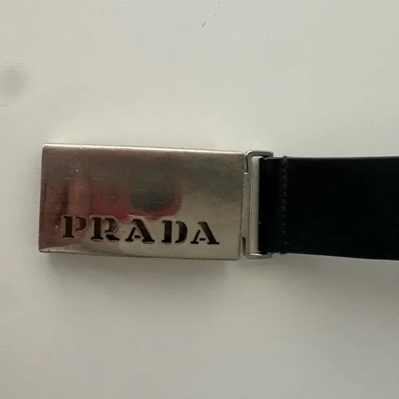 Prada Regular-Width Black Leather Belt With Polished Silver Buckle - NWT Prada | Accessories | Prada Black And Silver Leather Belt  main image 2